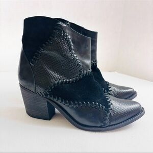 Musse Cloud Jaeda Black Leather Patchwork Stack Heel Zip Cowgirl Booties Size 9